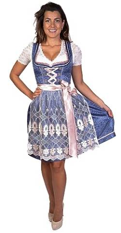 trachtl Emely Dirndl Trachtenkleid Damen 2:TLG Set Dirndlkleid und Schürze in 6 farben (34, Blau/Rosa) von trachtl