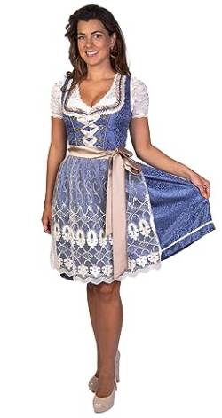 trachtl Emely Dirndl Trachtenkleid Damen 2:TLG Set Dirndlkleid und Schürze in 6 farben (36, Blau/Natur) von trachtl