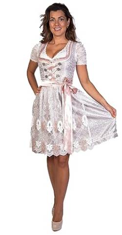 trachtl Emely Dirndl Trachtenkleid Damen 2:TLG Set Dirndlkleid und Schürze in 6 farben (36, Grau/Rosa) von trachtl