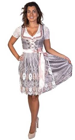 trachtl Emely Dirndl Trachtenkleid Damen 2:TLG Set Dirndlkleid und Schürze in 6 farben (46, Dunkelgrau/Rosa) von trachtl