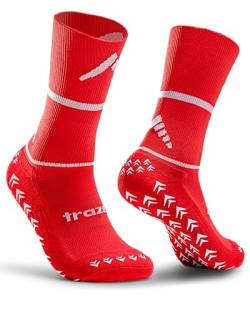 trazer® Grip Socks (Rot I 43-47) – Rutschfeste Socken mit maximalem Komfort & Langlebigkeit – 6 Monate Anti-Loch-Garantie – Fußball Socken – Stoppersocken – Sportsocken für Herren von trazer