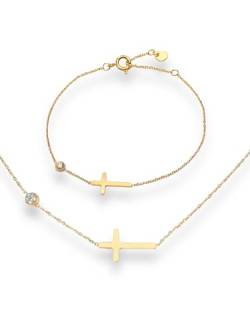 treats yourself Kreuz Kette und Armband Set Damen in gold | Ideal als christliche Geschenke, christlicher Schmuck oder Schmuckset Mädchen | Ein passendes Geschenk zu religiösen Anlässen von treats yourself