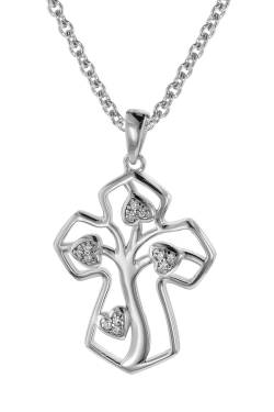 trendor 08820 Halskette mit Anhänger Silber 925 Kreuz mit Lebensbaum von trendor