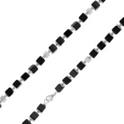 trendor 15513 Herren-Halskette 925 Silber Würfel-Collier Onyx Poliert 50 cm von trendor