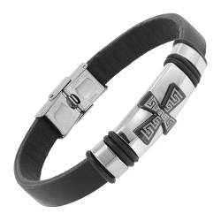 trendor 75801 Herren Leder-Armband Schwarz mit Kreuz von trendor