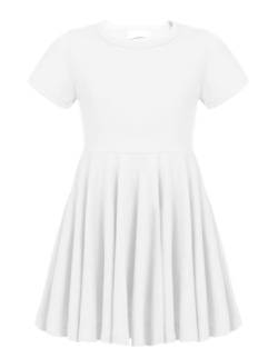 trudge Kleider für Kinder Mädchen Sommer Kleid Kurzarm A-Linie Baumwolle Kleid Einfarbig Rundhals T-Shirt Kleider Partykleid Hochzeit kinderkleidung Einschulung Kleid Weiß 130 von trudge