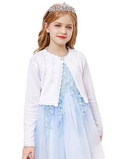 trudge Mädchen Strickjacke Langarm Basic Bolero Kinder Jäckchen Festlich Schulterjacke Top Bolerojacke Partykleid Kommunionkleid Taufkleid von trudge