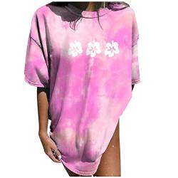 Damen Bluse Farbverlauf Sweatshirt Tie-Dye Kurzarm T-Shirt Lose Sommer Shirt Tops Oberteile FüR MäNner Und Frauen Rundhalsausschnitt PflaumenblüTen Druck Gradient Oberteile FüR Teenager MäDchen von tsaChick