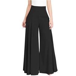 Damen Casual Solid Elegant Hohe Taille Weites Bein Hosen Hosen Flare Hosen Reißverschluss Hosen 4308 Black 36 von tsaChick