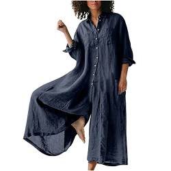 Damen Jumpsuit Lang Baumwolle Leinen Latzhose Hosenanzug mit Taschen S-5XL Casual Loose Overall Einteiler Playsuit Romper Einfarbiges Oversize Sommer Locker Weites Bein Hose Yoga von tsaChick