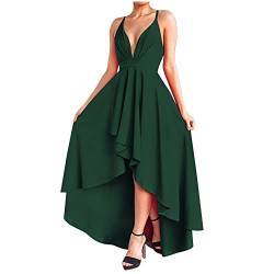 Damen Sexy Sling Abendkleid S-3xl Niedrig Geschnittenes äRmelloses Spaghetti TräGer Gerafftem Rock Wadenlang Prom Partykleid Solide RüCkenfreies Hi-Low Saum Ballkleid Cocktailkleid Frauen MäDchen von tsaChick