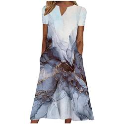 Damen Sommerkleid Kurzarm Druck Freizeitkleid Mit Taschen S-3XL V-Ausschnitt Lose A-Linien Kleid Wadenlang Maxikleid Strandkleid Marmoriertes Muster Vintage-Muster Floraler Druck VerfüGbar Frauen von tsaChick