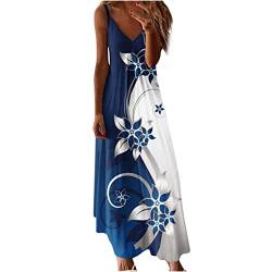 Damen Sommerkleid Lang Cami Blumen Maxikleid Spaghetti TräGer Tief V-Ausschnitt KnöChellanges Sling Strandkleid äRmelloses Floral Druck Freizeitkleid Frauen MäDchen Umstandskleider von tsaChick