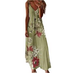 Damen Sommerkleid Lang Cami Blumen Maxikleid Spaghetti TräGer Tief V-Ausschnitt KnöChellanges Sling Strandkleid äRmelloses Floral Druck Freizeitkleid Frauen MäDchen Umstandskleider von tsaChick