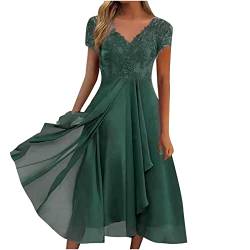 Damen Sommerkleider Elegant Halbarm Vintage Spitzenkleid S-3XL Hochzeit Falten Langes Kleid Kurzarm Lässig A-Linie Kleid Partykleid Freizeitkleid Strandkleider Hoch Taille Brautkleid Cocktailkleid von tsaChick