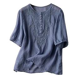 Damen Stickerei Bluse Besticktes Folklore Blusen Shirt M-3XL Bohemian Tops Kurzarm Longshirt Paisley Blumen Halbe Ärmel Locker Tops Sitzende Oberteile Tuniken Casual T Shirt Lose von tsaChick