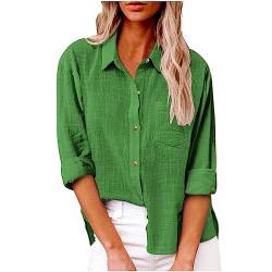 Damen-T-Shirt mit 3/4-Ärmeln Baumwoll-Leinen-Jacquard-Blusen Green 109 XXXL 44 von tsaChick