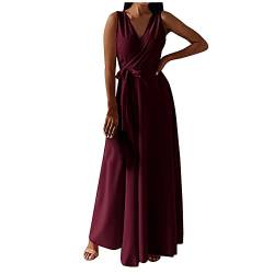 Damen äRmelloses Abendkleid V-Ausschnitt Neckholder Elegantes Cocktailkleid Festes Farbe Taille Seite Riemchen Boden LäNge Party Kleid Prom Kleid Casual TräGerlosen Solide Sommerkleid von tsaChick