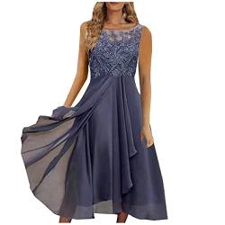 Damen äRmelloses Mesh Chiffon Abendkleid S-3XL Elegantes Besticktes Einfarbiges Wadenlanges Netzfaltenkleid Solide Hohe Taille Ballkleid Partykleid Frauen MäDchen Umstandskleider von tsaChick