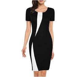 Eng Wickelkleid Damen Lang Einfaches Business Kleid Kurzarm Bedruckt Rundhals Wrap Hip KniehöHe BüRo Female Kleid Mode Stretch Schlank HüFte Bleistift Rock Minikleid FüR Frauen MäDchen S-3XL von tsaChick