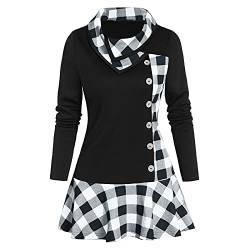 Kleid Gothic Damen Tartan Sommer Kleider Cocktailkleider Frauen Mode Elegante Casual O-Neck kurzgarm Lace Up Plaidkleid asymmetrisches Midikleid 50s Vintage Rockabilly Karierter Kleid Tunikakleid von tsaChick