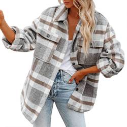 Pullover Strickjacken Jacken Damen Lässige Outwear Jacken ohne Kapuze mit langen Ärmeln Damen Herbst und Winter Plaid bedruckt Langarm Umlegekragen Anzug Strickjacke Wollmantel Tops Braun S CJ90 von tsaChick