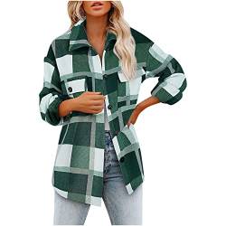 Pullover Strickjacken Jacken Damen Lässige Outwear Jacken ohne Kapuze mit langen Ärmeln Damen Herbst und Winter Plaid bedruckt Langarm Umlegekragen Anzug Strickjacke Wollmantel Tops Grün XXL CJ90 von tsaChick