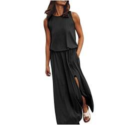 Sommerkleid Damen Einfarbig Elegant Geschlitztes Langes Kleid Casual Urlaub ärmelloses Maxikleider Sommer Solide ärmelloses Seitlicher Schlitz Bodenlang Kleid Women's Gabel Öffnung Kleider von tsaChick