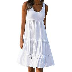 Sommerkleid Damen Knielang a Linie, cocktailkleid Damen lang große größen, blusenkleid Damen Knielang, Strandkleid Damen lang Boho, White XXL von tsaChick