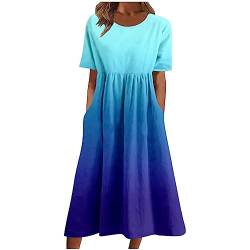 Sommerkleid Damen Lang Kleider Lose Leinen Maxikleid mit Taschen S-5XL Kurzarm Loose Casual Long Kleider einfarbig Löwenzahn Druck Swing Freizeit Boho Kleider für Rundhals Strandkleid Blumenkleid von tsaChick