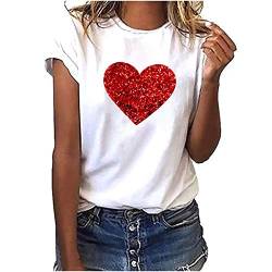 Sommershirts Damen Leicht Und Luftig Tshirt Damen Lässige Druck Oberteile Herzschlagkurve Pullover T-Shirt Basic Shirt Rundhals Kurzarm Sommer Tops All-Match Tunika Bluse Laufshirt Sportshirt von tsaChick