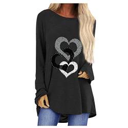 Sweatshirt Damen Activewear Langarmshirt Damen Große Größen Lockerer Komfort Pullover Tops Frauen Casual Valentinstag Gedruckt Lange Oberteile Bluse Lose Rundhals 3 Herzen Schnur Druck T-Shirt von tsaChick