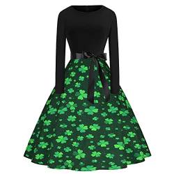 Wrap Dress Langarm Rundhalskleid St. Patrick's Day Kleeblatt Abenddruck Party Abschlussball Swing Kleid &659Bto von tsaChick