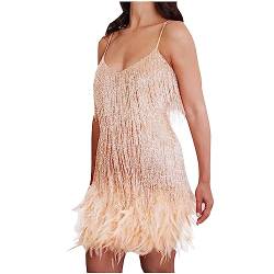 tsaChick 1920s Kleid mit Troddel Stola Damen Gatsby Abendkleid Cocktail Party Damen 20er Jahre Kostüm Kleid Beige XXL 42 von tsaChick