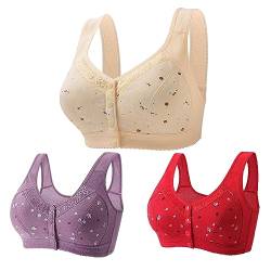 tsaChick 3er Pack Sport-BH für Frauen ohne Bügel, starker Halt Knopf vorne gepolstert Push-up-Reißverschluss vorne BH Top für Fitnessstudio Fitness Yoga Laufen von tsaChick