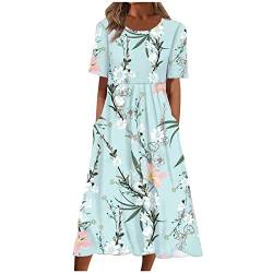 tsaChick Abendkleid Damen Lang Mode Frauen Casual Sexy Rundhalsausschnitt Druck Sommer Kurzarm Taschen Kleid LYA33 von tsaChick