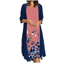 tsaChick Blusenkleid Damen Kleider Elegant Strand A-Linie Drucken Freizeitkleid Langarm Sommerkleider Boho Lose Maxi Langes Kleider Große Größe Strandkleider Mit Tüll Strickjacke von tsaChick