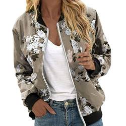 tsaChick Bomberjacke Damen Leichte Blouson Jacke Kurz Pilotenjacke Blumenmuster Langarm Reißverschluss Herbst Frühling Coat Übergangsjacke Strickjacke College Jacke Windbreaker Sweatjacke Ohne Kapuze von tsaChick