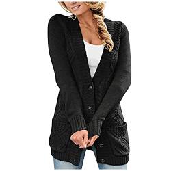 tsaChick Cardigan V Ausschnitt Pullover Strickmantel Und Winter Damen Casual Solid Long Cardigan Outwear Casual Tops Jacke Pullover mit Tasche KSK4 von tsaChick