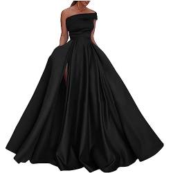 tsaChick Cocktailkleid Damen Elegant Off Shoulder Abendkleider Sexy Strumpfhalter Ballkleid Lang Brautkleid Neckholder Rückenfrei Satin Seitenschlitz Lange Abschlusskleider Festlich Festkleider von tsaChick