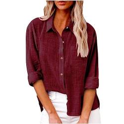 tsaChick Damen-Boyfriend-Hemden langärmlige Bluse mit Knopfleiste Hemd mit Bündchen und Kragen Wine 109 XXXXL 46 von tsaChick