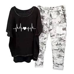 tsaChick Damen Caprihose Sommer 3/4, Jogginganzug Damen Set 48/50, Leggings Damen Baumwolle mit Spitze, Black XXXL 44 von tsaChick