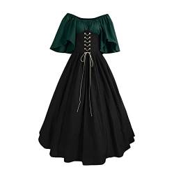 tsaChick Damen Kleider Mittelalter Renaissance Vintage Gothic Kleid Frauen Schulterfrei Patchwork Maxikleid Party Lange Kleid Plus Size (XL Khaki), Mittelalter Kleidung Herren Hemd, Green, S von tsaChick