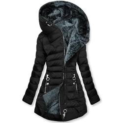 tsaChick Damen Mantel Winterjacke Warm Lang Winterparka mit Kapuze Fell Kragen Trenchcoat Gefüttert Teddyfleece üBergangsjacke Daunenmantel Frauen Steppmantel Einfarbig Softshelljacke S-XXL von tsaChick