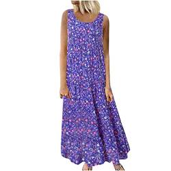 tsaChick Damen Sommerkleid Ärmelloses böhmisches Maxikleid S-3XL Rundhalsausschnitt Lässig Knöchellang Freizeitkleid Blumenkleid Tank Kleid Strandkleid Frauen Mädchen Umstandskleider von tsaChick