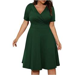 tsaChick Damen Sommerkleid üBergrößE Kleider L-5XL Hohe Taille Niedriger Schnitt Sexy Knielanges Abendkleid V-Ausschnitt KurzäRmeliges Einfarbiges Partykleid Frauen MäDchen Umstandskleider von tsaChick