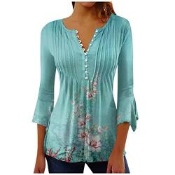 tsaChick Damen Tunika Damen 3/4 Ärmel Oberteil Henley V-Ausschnitt Hemden doppellagig Mesh Bluse Tuniken von tsaChick