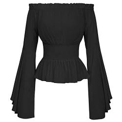 tsaChick Darkness Damen Renaissance Rüschenbluse Elastisch Taille Mittelalter Bluse Black 101 S 34 von tsaChick