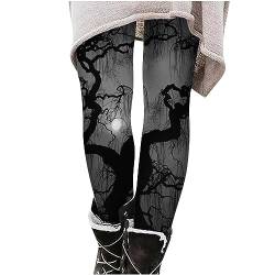 tsaChick Halloween-Leggings für Damen, Skelett, Totenkopf, Workout, Laufen, Fitnessstudio, Yoga, lustige Stretch-Hose Black H112 L von tsaChick