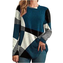 tsaChick Herbst Outfit Damen T-Shirt Damen Langarmshirt Mode V-Ausschnitt Revers Reißverschluss Tops Elegant Geometrischer Druck Langarm Shirt Slim Fit Bluse Damen Pullover GrüN S-5XL von tsaChick